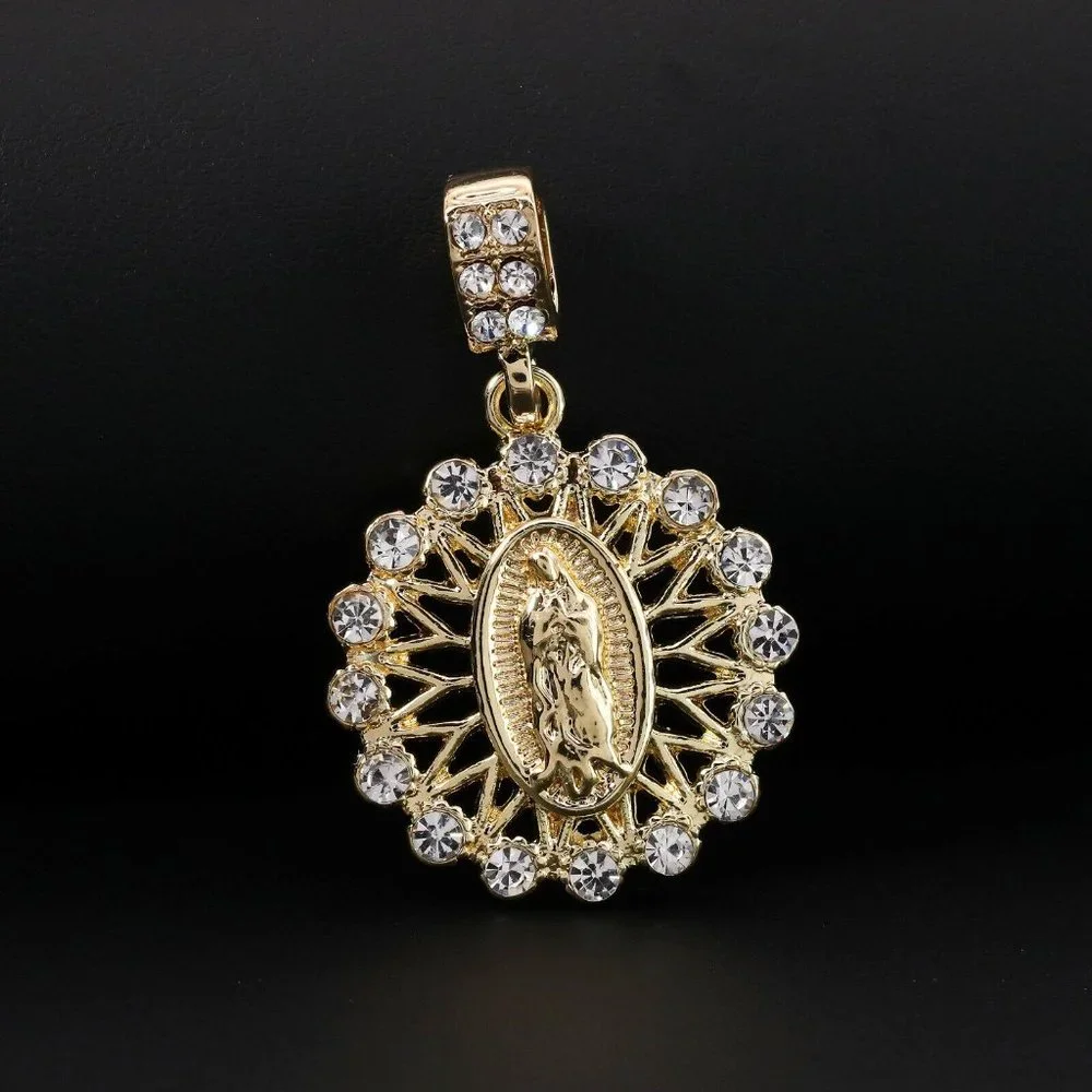 Set 14k Guadalupe Catholic 20" Cuban Necklace + Pendant - Picture 1 of 5